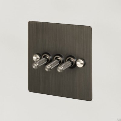 Triple Switch Cross 3G Burnt Bronze Brass with Silver British Standard