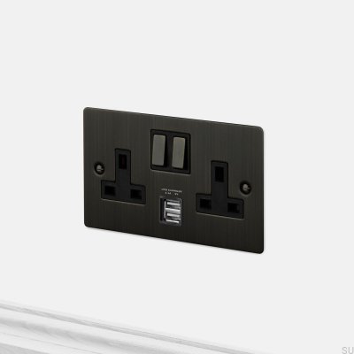 Dual USB 3.1A Type G UK 2G Socket Burnt Bronze Brass British Standard
