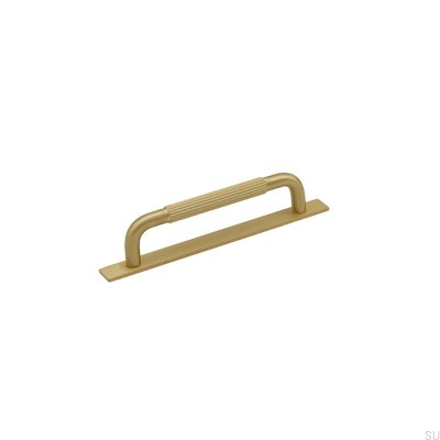 Elongated furniture handle with Helix Stripe 128 washer, Gold Brushed