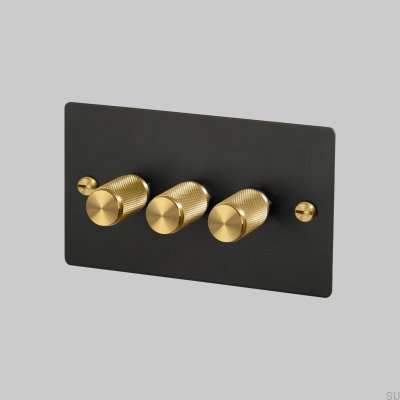 Cross 3G 120W LED Dimmer Steel Black with Brass British Standard