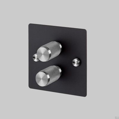 LED Dimmer Cross 2G 120W Steel Black with Silver British Standard