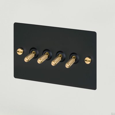 Cross 4G Quad Switch, Steel, Black with Brass, British Standard