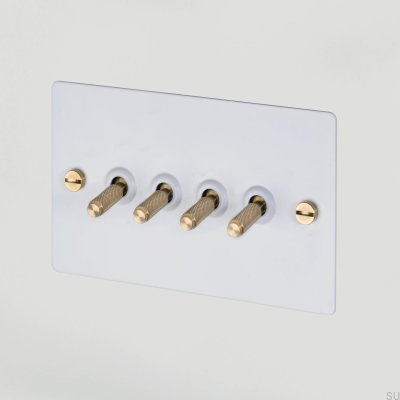 Cross 4G Quadruple Switch Steel White with Brass British Standard