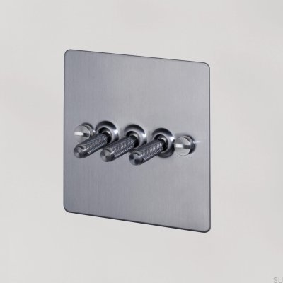 Triple Switch Cross 3G Steel Silver British Standard