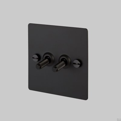 Double Switch Cross 2G Steel Black British Standard