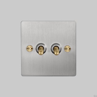 Double Switch Cross 2G Steel Silver with Brass British Standard