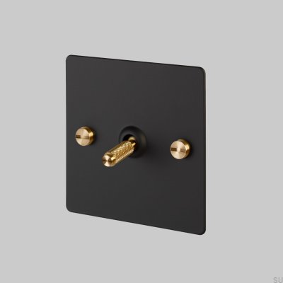 Cross 1G Single Switch, Steel, Black with Brass, British Standard