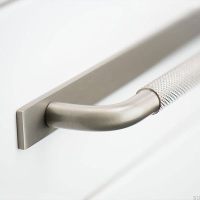 Elongated furniture handle with Helix 608 washer, Brushed Silver