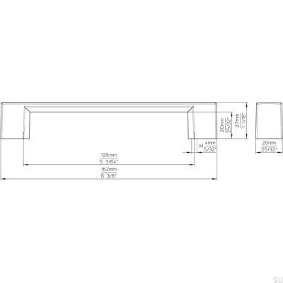 Elongated furniture handle 2157 128 Polished chrome