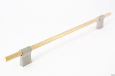 Line Mix oblong furniture handle 224 Brushed brass, unpainted, with brushed steel