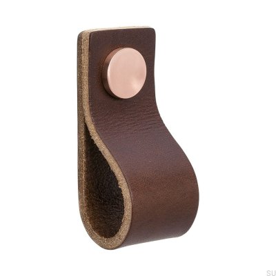Loop 65 furniture knob, brown leather with copper