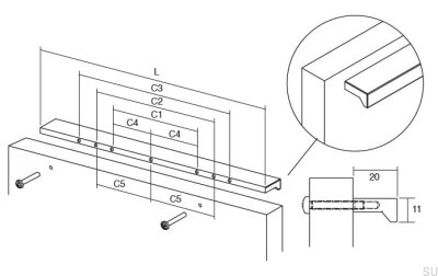 Angle 200 furniture handle, brushed silver