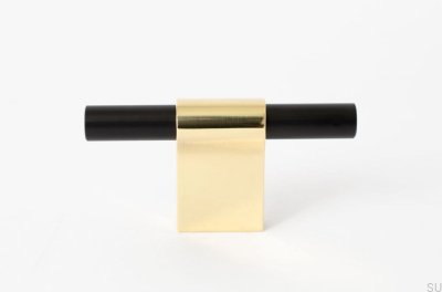 T-Bar Line Mix 60 furniture knob. Polished brass, unvarnished with black