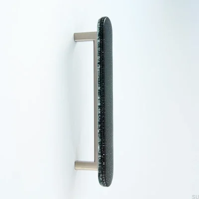 Elongated furniture handle Round 128 Glass Black