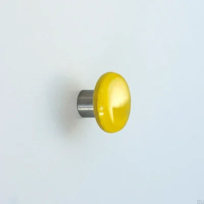 Furniture knob, round, glass, yellow