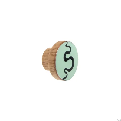 Furniture Knob Alphabet Wooden Mint Enameled - Colorless Semi-matt Oil
