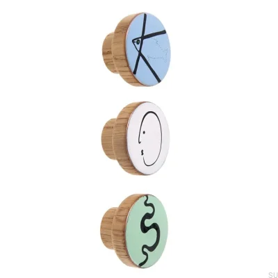 Furniture Knob Alphabet Wooden Blue Enamel - Oil Colorless Semi-matt