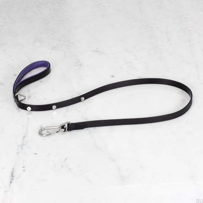 Cross 15 Leather Dog Leash Black with Silver