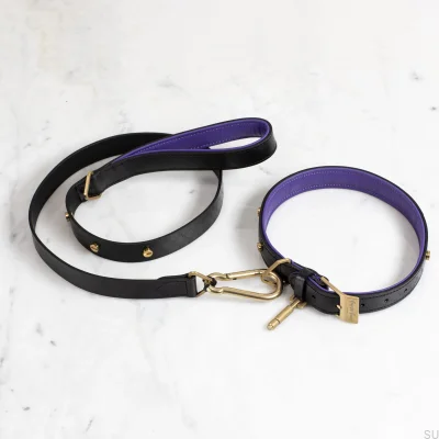 Cross 15 Leather Dog Leash Black with Gold