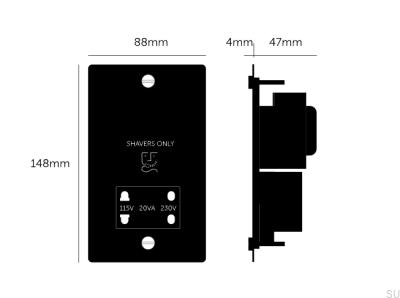 Shaver Socket 115V/230V Steel Silver British Standard