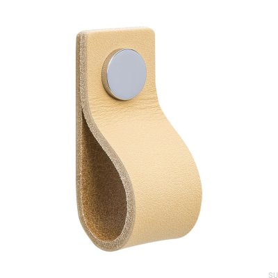 Loop 65 furniture knob, natural leather with chrome