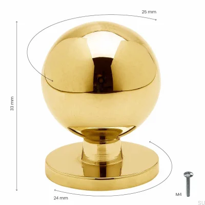 Solliden Brass Furniture Knob, Polished, Lacquered