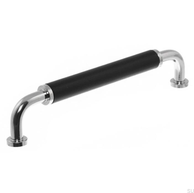 Oblong furniture handle 4820M 128 Polished Nickel with Black
