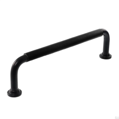 Oblong furniture handle LS 1353 128 Black with Black Leather