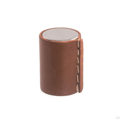 Furniture knob 0132 Polished Chrome with Brown Leather