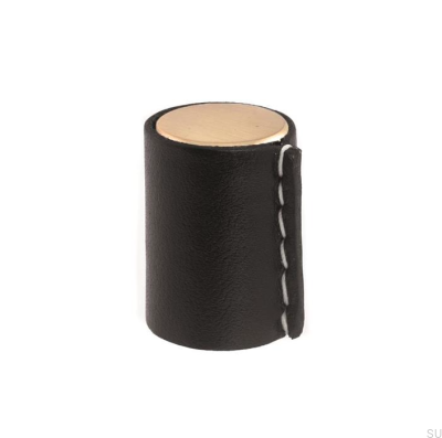 Furniture knob 0132 Gold Brushed with Black Leather