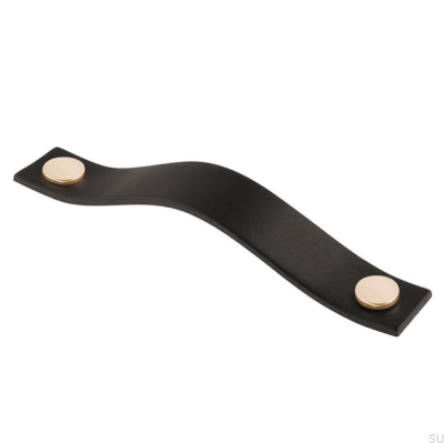 Elongated furniture handle 0156L Leather Black with Golden