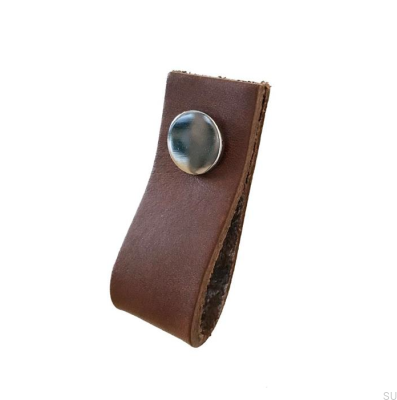 Furniture handle Loop Leather Brown with Chrome