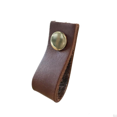 Furniture handle Loop Leather Brown with Gold