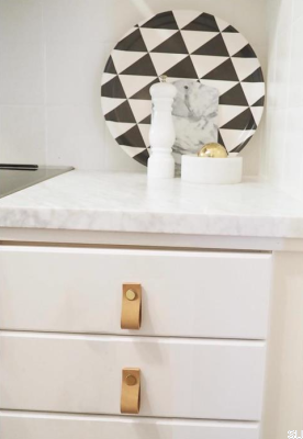 Furniture handle Loop Leather with gold