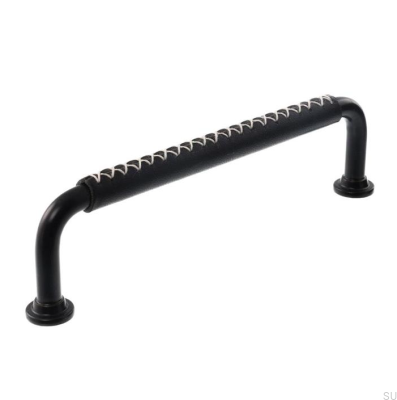 Longitudinal furniture handle LX 1353 96 Black with Black Leather
