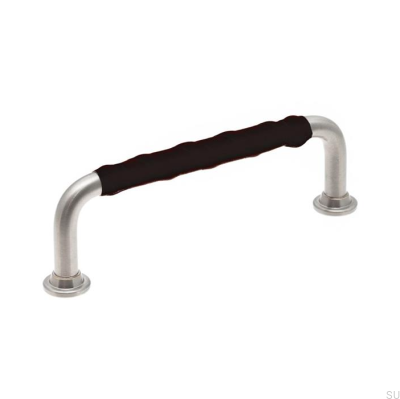 Oblong furniture handle LL 1353 96 Brushed Nickel with Black Leather