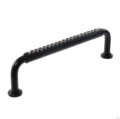 Longitudinal furniture handle LX 1353 128 Black with Black Leather