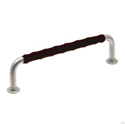 Oblong furniture handle LL 1353 128 Brushed Nickel with Black Leather
