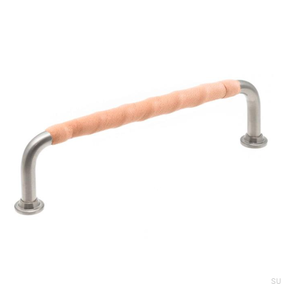 Elongated furniture handle 1353 128 Brushed Nickel with Leather