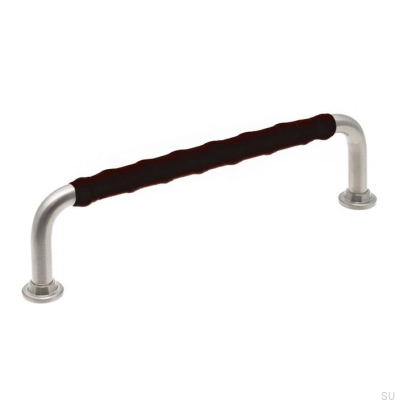 Elongated furniture handle 1353 128 Brushed Nickel with Black Leather