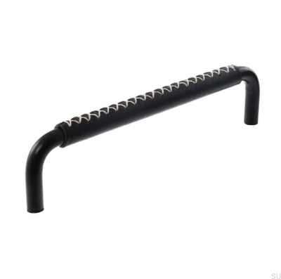 Oblong furniture handle 7353 96 Black with Black Leather