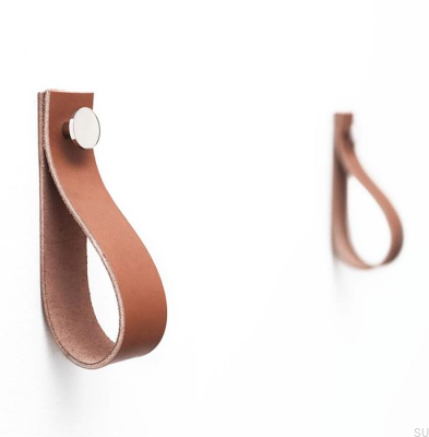 Wall hanger 0153L Brown Leather with Polished Silver