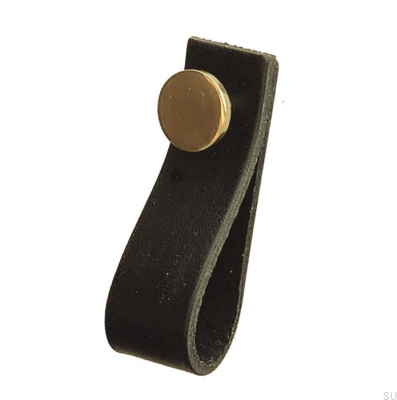 Furniture handle Loop 80 Leather Black with Gold