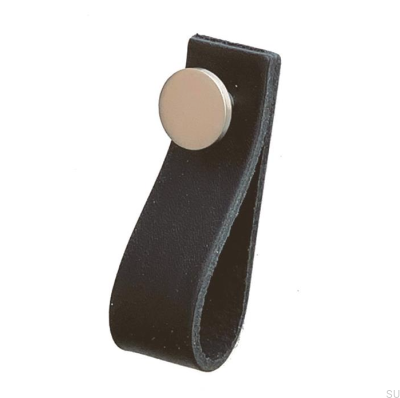 Furniture handle Loop 80 Black Leather with Brushed Silver