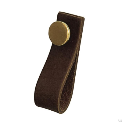 Furniture handle Loop 80 Leather Brown with Gold