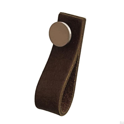 Furniture handle Loop 80 Leather Brown with Brushed Silver