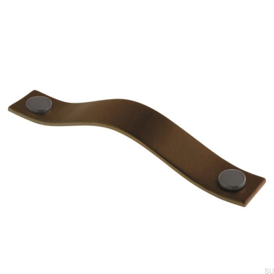 Oblong furniture handle 0156L 128 Leather Brown with Black