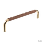 Uchwyt meblowy podłużny 7353 96 Mosiężny Polerowany z Brązową Skórą koniak.png