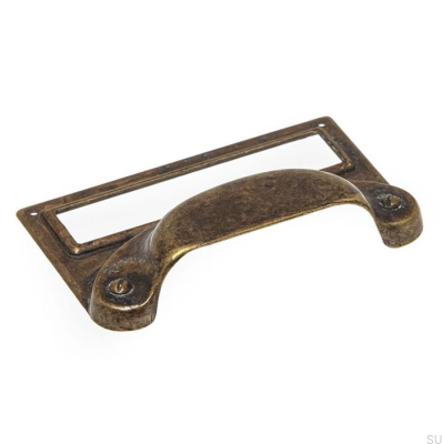 A shell furniture handle with the label Antique Bronze