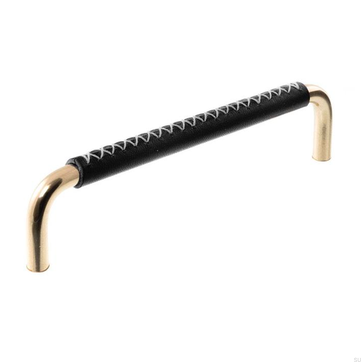 Uchwyt meblowy podłużny 7353 128 Mosiężny Polerowany z Czarną Skórą.png